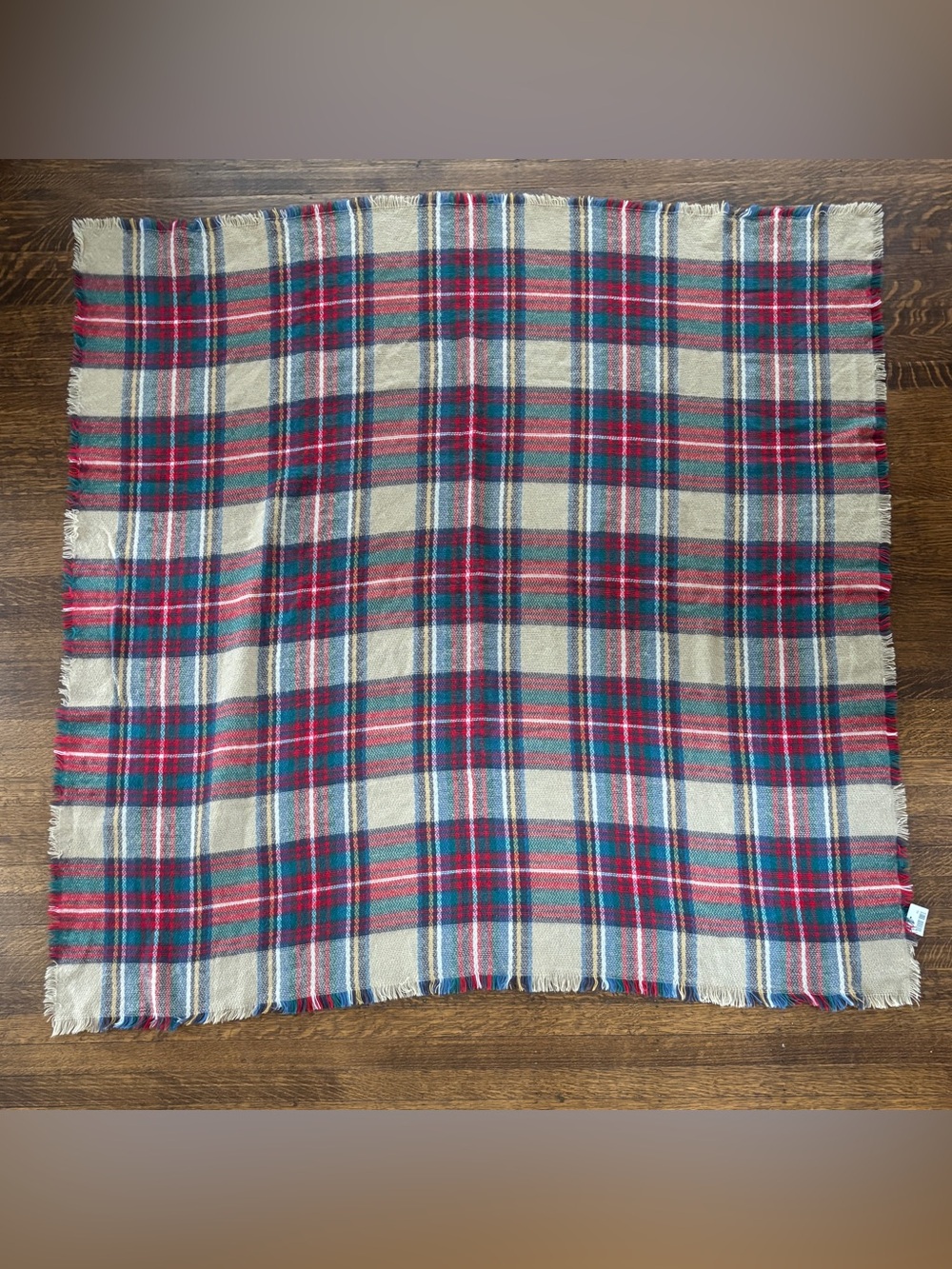 Altar'd State Plaid Wrap Scarf - Large Fringe Red, Green, and Cream - Picture 9 of 13
